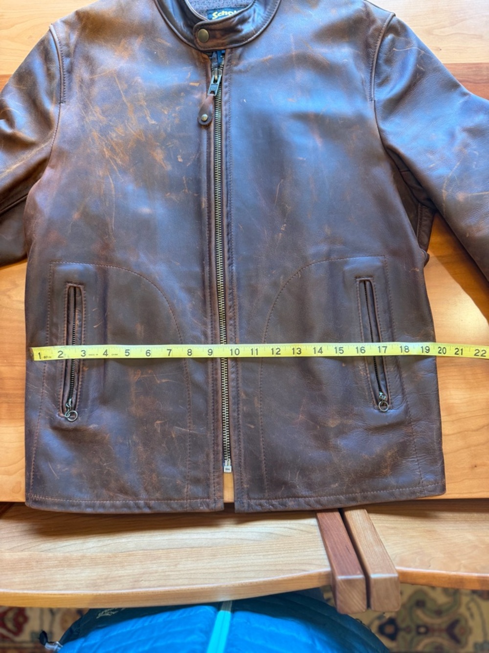 Schott Men's Brown Distressed Leather Jacket. Racer style - Picture 3 of 9